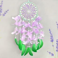 Plum Woven Net/Web with Feather Suncatchers, Hanging Pendant Decorations, Plum, 700mm