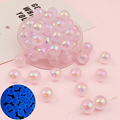Pink 5 шт. круглые светящиеся прозрачные акриловые бусины, AB цвет, светится в темноте, розовые, 12 мм, отверстие : 2 мм