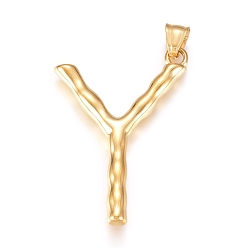Letter Y 304 подвески из нержавеющей стали, бамбуковая буква, золотые, letter.y, 52x35x5 мм, отверстие : 5x8 мм