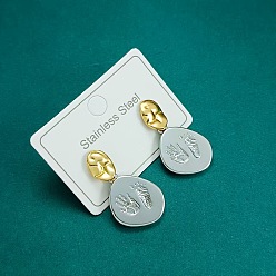Golden & Stainless Steel Color 304 Stainless Steel Stud Dangle Earrings, Nuggets with Handprint and Footprint Pattern, Golden & Stainless Steel Color, 40mm