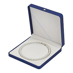 Темно-Синий Кожаные упаковочные коробки для ожерелий с жемчугом, квадратный, темно-синий, 18.8x18.8x3.7 см