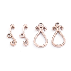 Rose Gold Ion Plating(IP) 304 Stainless Steel Toggle Clasps, Teardrop, Rose Gold, teardrop,: 18.5x9.5x2.5mm, Hole: 1.5mm, Bar: 6.5x16.5x2.5mm, Hole: 1.5mm