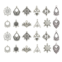 Antique Silver 24Pcs 12 Style Tibetan Style Chandelier Component Links, Teardrop/Flower/Rhombus, Antique Silver, 24~36x15.5~33.5x1~3.5mm, Hole: 1~2mm, 2pcs/style