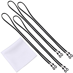 Черный 4Шт. ремешок из искусственной замши для очков, с 1 салфетками для чистки замши из микрофибры из поликарбоната, чёрные, 708x3.5x1 мм