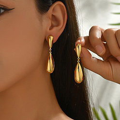 Teardrop Серьги шпилька нержавеющая сталь, золотые, слеза, 55x12 мм
