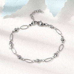 Нержавеющая Сталь Цвет 304 из нержавеющей стали ссылка браслеты, овальные украшения для женщин, сердце, цвет нержавеющей стали, 6-7/8 дюйм (17.6 см)