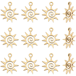 Настоящее золото 18K 12 шт. 201 подвески из нержавеющей стали, подвески для лазерной резки, солнце, реальный 18 k позолоченный, 15x13x1 мм, отверстие : 1.5 мм