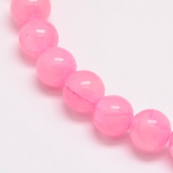 Бледно-Розовый Окрашенные натуральные зеленые нефритовые бусы, круглые, розовый жемчуг, 12 мм, отверстие : 1.5 мм, около 32 шт / нитка, 15.74 дюйм
