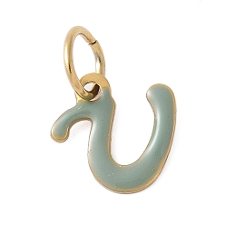 Letter U 304 из нержавеющей стали шармы эмали, с целью перехода в кольце, ионное покрытие (ip), золотые, Буква U, 10x10x1 мм, Перейти кольцо: 6x0.8 мм, 4.5 мм внутренним диаметром