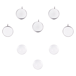 Нержавеющая Сталь Цвет 304 подвесные кабошоны из нержавеющей стали и полукруглый стеклянный кабошон, плоско-круглые, цвет нержавеющей стали, Настройки: 23.2x19.5x1.7 мм, отверстие: 2.4 мм, кабошон: 18x9.5 мм, 2 шт / комплект