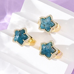 Апатит Кольца-манжеты из натурального апатита с кубическим цирконием, латунные регулируемые кольца для женщин, золотые, 17.5x18.5 мм