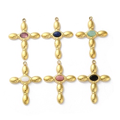 Настоящее золото 18K Природные каменные смешанные подвески, ионное покрытие (ip) 304 крестообразные подвески из нержавеющей стали, смешанные окрашенные и неокрашенные, реальный 18 k позолоченный, 33x24x5 мм, отверстие : 2 мм