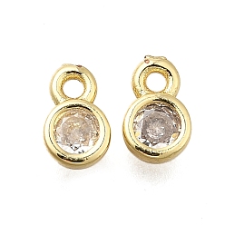 Настоящее золото 18K Подвески латунные горный хрусталь, долговечный, без свинца и без кадмия, круглый шарм, реальный 18 k позолоченный, 6.5x4x2 мм, отверстие : 1 мм
