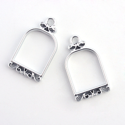 Matte Silver Color Rack Plating Alloy Open Back Bezel Pendants, For DIY UV Resin, Epoxy Resin, Pressed Flower Jewelry, Hollow, Birdcage, Cadmium Free & Nickel Free & Lead Free, Matte Silver, 32x18x3.5mm, Hole: 3mm