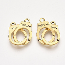 Antique Golden 304 Stainless Steel Interlocking Clasps, Handcuffs Shape with Word Freedom, Antique Golden, 40x15x2mm, Hole: 2mm