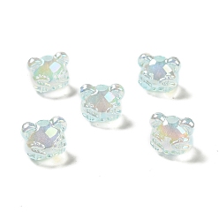 Light Cyan UV Plating Rainbow Iridescent Acrylic Beads, Bear Head with Dollar Sign, Light Cyan, 13.5x16x13.5mm, Hole: 3.5mm