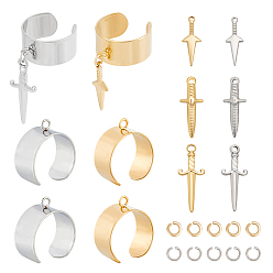Золотой & Цвет Нержавеющей Стали Набор для самостоятельного изготовления кольца-талисмана в виде кинжала, включая компоненты кольца пальца манжеты из нержавеющей стали, 304 & 201 подвески из нержавеющей стали, золотые и нержавеющая сталь цвет, 30 шт / коробка