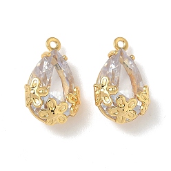 Прозрачный Латунные микро проложить кубического циркония подвески, подвески в виде цветов и слезинок, без никеля , реальный 18 k позолоченный, прозрачные, 15x9.5x5.5 мм, отверстие : 1 мм