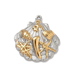 Золотой & Цвет Нержавеющей Стали Двухцветные 304 подвески из нержавеющей стали, шарм в форме ракушки, ионное покрытие (ip), долговечный, золотые и нержавеющая сталь цвет, 25.5x23.5x5 мм, отверстие : 1.5 мм