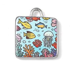 Fish Печатные 304 подвески из нержавеющей стали, квадратных амулеты, рыба, 18x15x3 мм, отверстие : 2.5 мм