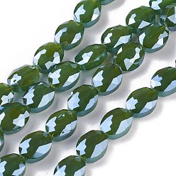 Зеленый Стеклянные бусины с гальваническим покрытием , граненые, овальные, зелёные, 12x9x5 мм, отверстие : 1 мм, около 30 шт / нитка, 14.1 дюйм