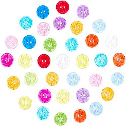 Mixed Color 2-Hole Resin Buttons, Flat Round with Flower, Mixed Color, 21x2.5mm, Hole: 2mm, 200pcs/box