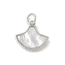 Платина Подвески-веера из натуральной белой ракушки с латунным паве и соединительными кольцами, долговечный, без свинца и без кадмия, стойки покрытие, платина, 12.5x13x2.5 мм, отверстие : 3 мм