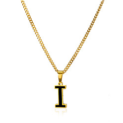 Letter I 304 ожерелья из витой цепочки с подвеской из нержавеющей стали и черной эмалью, золотые, Буква "i", 15.75 дюйм (40 см)