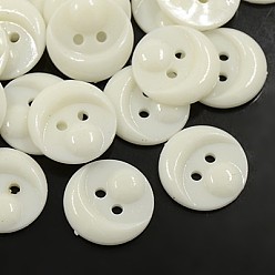 White Acrylic Buttons, Plastic Buttons, 2-Hole, Dyed, Flat Round/Animal Face, White, 20x3mm, Hole: 2mm