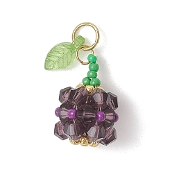 Фиолетовый Стеклянные подвески, фруктовое очарование, с акриловым и 304 соединительным кольцом из нержавеющей стали, золотые, граненые, фиолетовые, 18x13x13 мм, отверстие : 4 мм