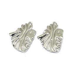Platinum Alloy Pendants, Long-Lasting Plated, Leaf, Platinum, 37x25.5x3mm, Hole: 1.8mm