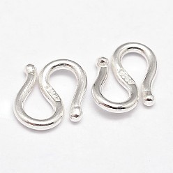Silver 925 Sterling Silver S-Hook Clasps, Silver, 8x7.4x1.4mm, Hole: 3.5mm, about 48pcs/20g