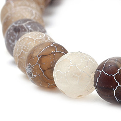 Camel Natural Weathered Agate Beads Strands, Frosted, Dyed, Round, Camel, 8mm, Hole: 1mm, about 47pcs/strand, 15.7 inch
