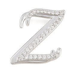 Letter Z Pendentifs en laiton zircon cubique transparent, charmes de lettre, plaqué longue durée, crémaillère plaquage, sans plomb et sans cadmium, platine, lettre z, 25x21x6.5mm, Trou: 3mm