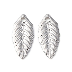 Платина Латунные подвески, без кадмия, без никеля и без свинца, лист прелести, платина, 14x6.5x1 мм, отверстие : 1 мм