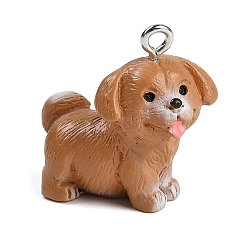 Собака Милые подвески из непрозрачной смолы, с железной платиной петлей, собака, 23x22.5x15 мм, отверстие : 2 мм