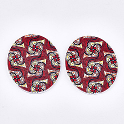 Colorful Printed Wooden Big Pendants, Dyed, Oval with Flower, Colorful, 63x50x2.5mm, Hole: 1.2mm