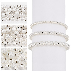 Серебро 220 шт. 3 стили латунные текстурированные бусины, круглые, серебряные, 4~8 мм, отверстие : 1~2 мм