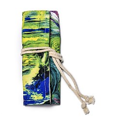 Цветок Холст ручной работы в рулоне карандаш для карандашей 12 отверстия, универсальный рулонный пенал, ручка занавес, органайзер для карандашей для раскрашивания, цветочный узор, 20.2x22.2x0.4 см