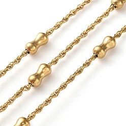 Золотой 304 цепи из нержавеющей стали с бусинами, ионное покрытие (ip), пайки, с катушкой, бамбуковую палку, золотые, 1.5 мм, бамбуковая палка: 8x4 мм