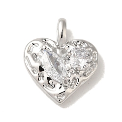 Платина Латунные микро проложить кубического циркония подвески, без кадмия, без никеля и без свинца, сердце, платина, 16x13x4.5 мм, отверстие : 3x2.5 мм