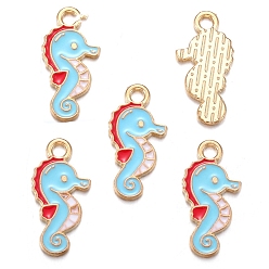Sea Horse Эмалевые подвески из сплава с морскими животными, золотые, морской конек, 20x10 мм, отверстие : 2 мм