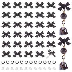 Noir Conclusions de boucle d'oreille en alliage, avec 304 axe en acier inoxydable, bowknot, 304 inox Anneaux ouverte, écrous en plastique, noir, 11x15mm, Trou: 1.2mm, pin: 0.7 mm