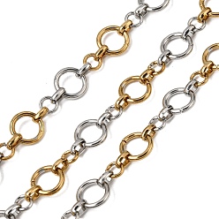 Настоящее золото 18K Двухцветные 304 цепочки из нержавеющей стали с кольцевыми звеньями, ионное покрытие (ip), несварные, с катушкой, реальный 18 k позолоченный, 9x1.5 мм
