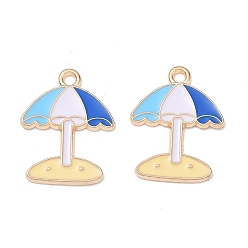Blue Alloy Enamel Pendants, Sunshade Charms, Golden, Blue, 20.5x16x1mm, Hole: 1.8mm