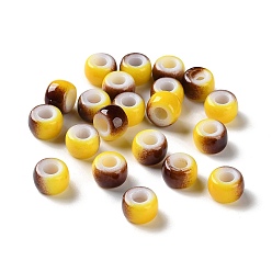 Желтый Европейские бусины из АБС-пластика, окрашенные распылением, бусины с большим отверстием, круглые, два тона, желтые, 9x6 мм, отверстие : 4 мм, Около 1600 шт / 500 г
