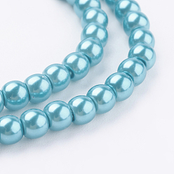 Deep Sky Blue Eco-Friendly Dyed Glass Pearl Round Beads Strands, Grade A, Cotton Cord Threaded, Deep Sky Blue, 4~4.5mm, Hole: 0.7~1.1mm, about 104pcs/strand, 15 inch