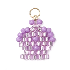 Лиловый Подвески-короны из стеклянных бусин, с 304 кольцами из нержавеющей стали, реальный 18 k позолоченный, сирень, 16x15x2 мм, отверстие : 3 мм