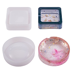 Белый 2 шт 2 стили силиконовые формы, формы для литья смолы, для уф-смолы, изготовление ювелирных изделий из эпоксидной смолы, квадрат и полусфера, белые, 1 шт / стиль