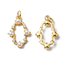 Настоящее золото 18K Подвески из искусственного жемчуга, с реечной обшивкой из латуни микропаве с фурнитурой из фианита, без кадмия и без свинца, долговечный, ромб, реальный 18 k позолоченный, 20.5x14x4 мм, отверстие : 3.3 мм